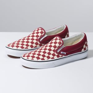 Vans Bayan Kaykay Ayakkabısı Checkerboard Slip-On Kırmızı/Beyaz | 77565-568